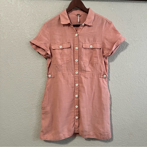 💙 3/$20 Free People Sydney | Cotton Linen Utility Mini Dress - Small - Picture 2 of 11